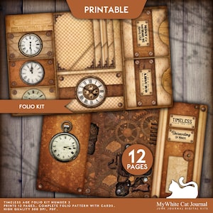 Junk Journal, Steampunk, Folio Kit, Timeless Age, Printable, Folding Folio, Ephemera, Collage Sheet, Craft Kit, Scrapbook, Digital Download