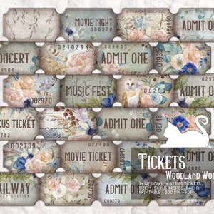 Junk Journal, Printable Ticket, Woodland, Card, Embellishments, Tickets, Ephemera, Collage Sheets, Scrapbook, Digital Download