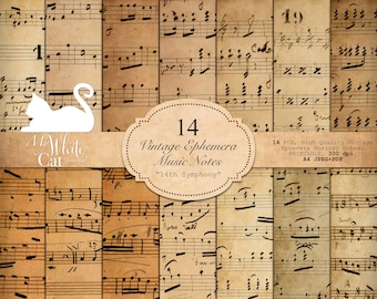 Junk Journal, Vintage Music Sheets, Handwritten Music Notes, Old Paper, Papers, Printable, Ephemera, Scrapbook, Digital Download