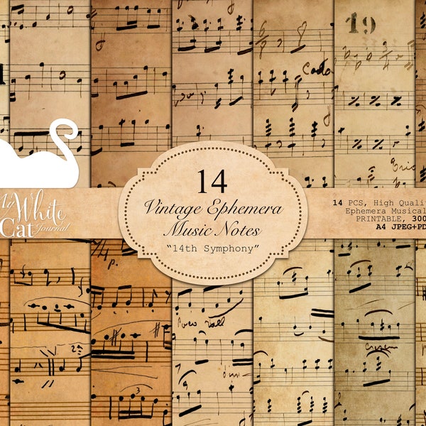 Junk Journal, Vintage Music Sheets, Handwritten Music Notes, Old Paper, Papers, Printable, Ephemera, Scrapbook, Digital Download