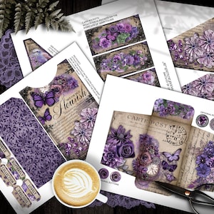 Junk Journal, Purple, Folio, Folding Folio, Trifold, Ephemera, Amethyst, Craft Kit, Printable, Collage Sheets, Scrapbook, Digital Download image 6