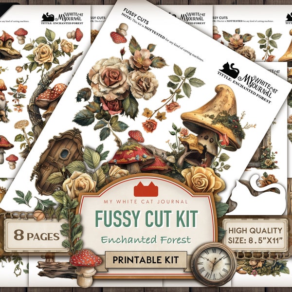 Junk Journal, Fussy Cuts, Enchanted Forest, Printable, Ephemera, Collage Sheets, Sticker, Embellishments, Scrapbook, Digital Download