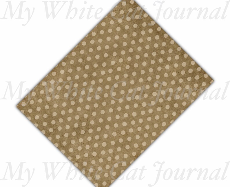 May include: A brown background with a white polka dot pattern. The background has a textured look, like old paper.