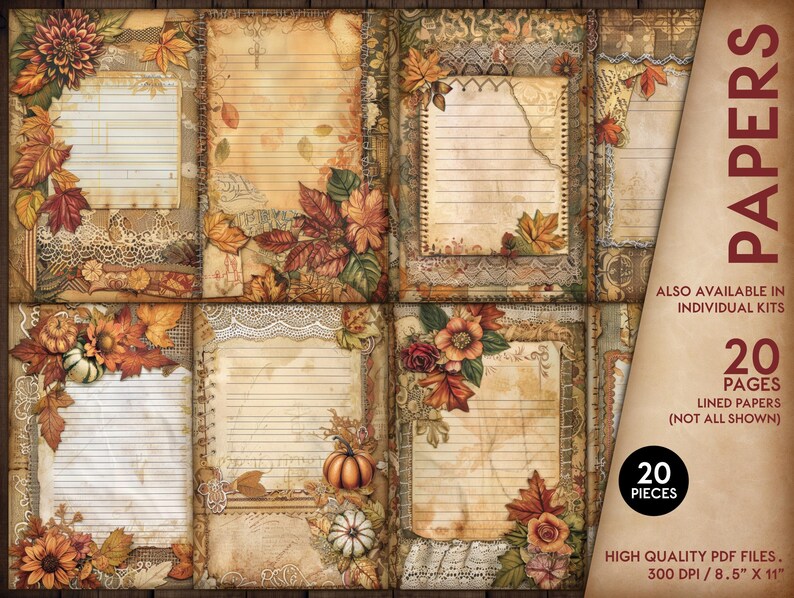 Harvest in Autumn Junk Journal Kit, 7 in 1 Printable Ephemera, Digital ...