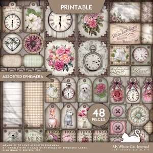 Junk Journal, Assorted Ephemera, Neutral Pink, Cards, Memories Of Love, Printable, Embellishments, Scrapbook, Digital Download