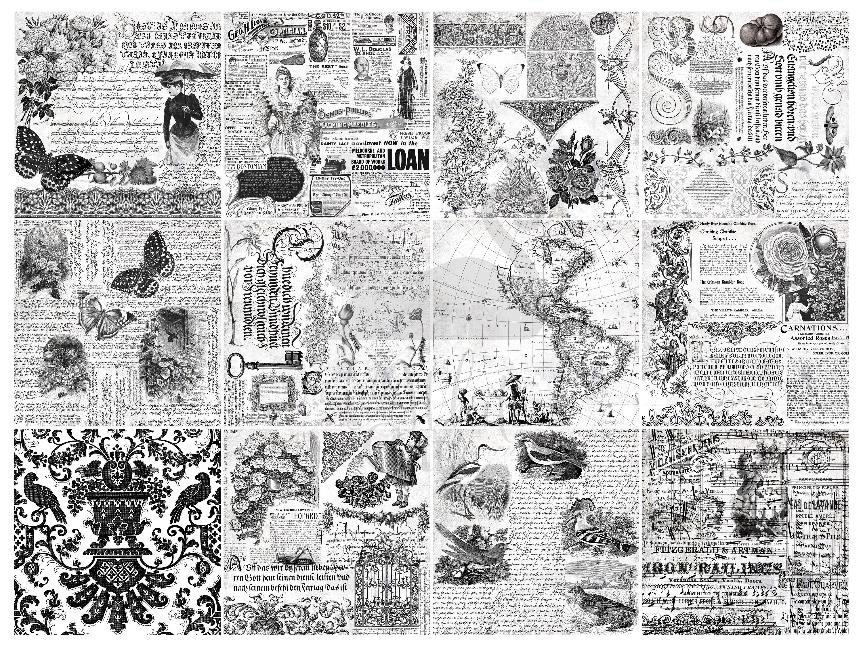 6 Page X Cluttered Collage VINTAGE Background Pages Vintage Scrapbook Paper  Junk Journal Printable Collage Journals Card Digi 