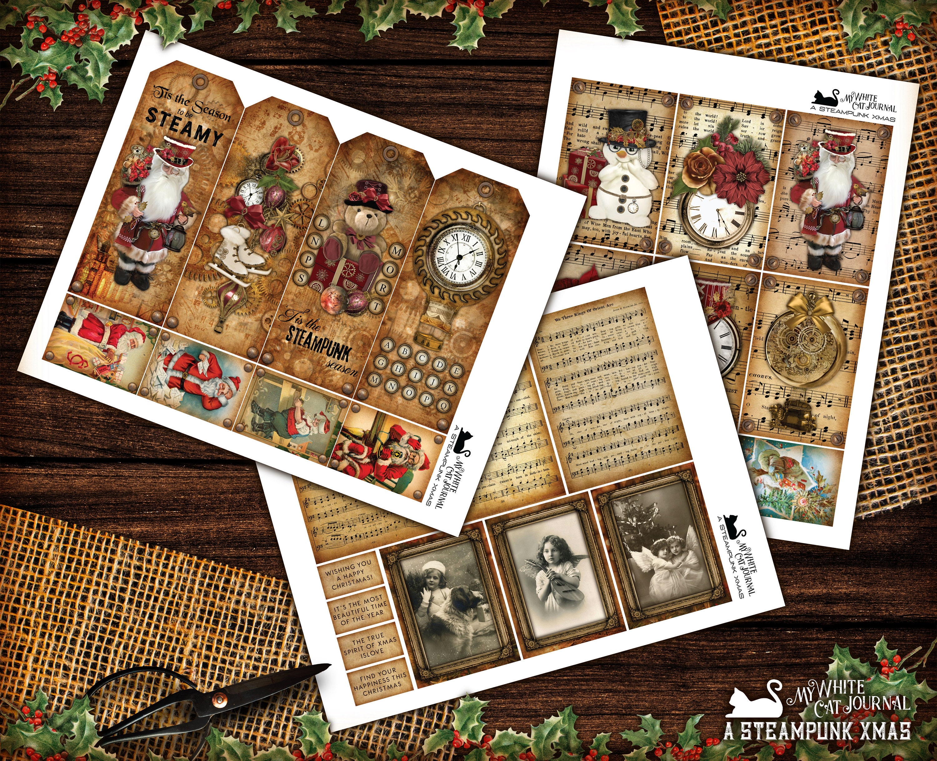 Junk Journal, Steampunk Xmas, Folio Kit, Printable, Christmas, Folding ...
