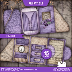 Printable Junk Journal Kit, Purple Vintage Ephemera, Folding Folio, Digital Junk Journal, Scrapbook Printable – Amethyst of Love
