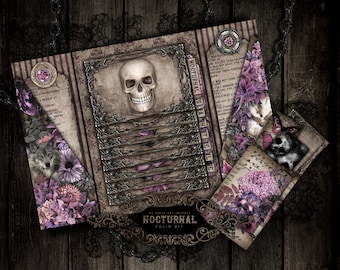 Junk Journal, Nocturnal, Grunge, Folio, Folding Folio, Gatefold, Craft Kit, Printable, Collage Sheets, Scrapbook, Digital Download