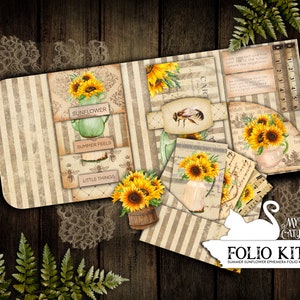 Sunflower Junk Journal Kit – Printable Folding Folio, Vintage Floral Ephemera, Junk Journal Printable & Craft Kit | Summer Sunflower