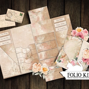 Junk Journal Kit, Folding Folio, Bloom, Trifold Folio, Loaded Folder, Printable, Ephemera, Collage Sheets, Scrapbook, Digital Download