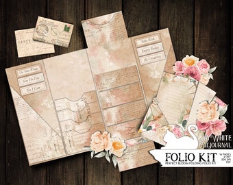 Junk Journal Kit, Folding Folio, Bloom, Trifold Folio, Loaded Folder, Printable, Ephemera, Collage Sheets, Scrapbook, Digital Download