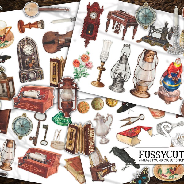 Junk Journal, Fuzzy Cuts, Steampunk, Found Objects, Printable, Sticker, Vintage, Embellishments, Scrapbook, Digital Download