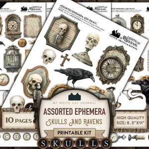 Junk Journal, Skulls And Ravens, Gothic, Assorted Ephemera, Cards, Printable, Ephemera, Embellishments, Grunge, Scrapbook, Digital Download
