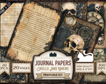 Junk Journal, Skulls And Raven, Gothic, Journal Papers, Printable, Ephemera, Grunge, Journaling Pages, Paper, Scrapbook, Digital Download