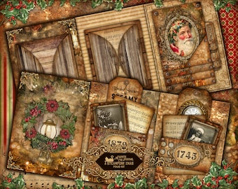 Junk Journal, Steampunk Xmas, Folio Kit, Printable, Christmas, Folding Folio, Ephemera, Collage Sheets, Scrapbook, Digital Download