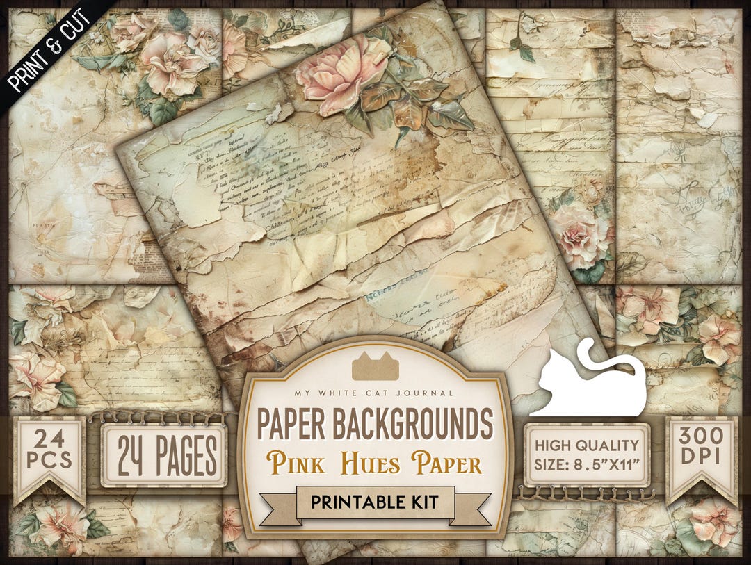 Pink Roses Junk Journal Paper: Vintage Romantic Decoupage (digital ...