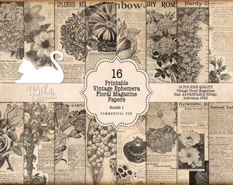 Junk Journal, Floral Magazine Pages, Vintage Paper, Gardening, Paper Pack, Old Papers, Ephemera, Printable, Digital Download