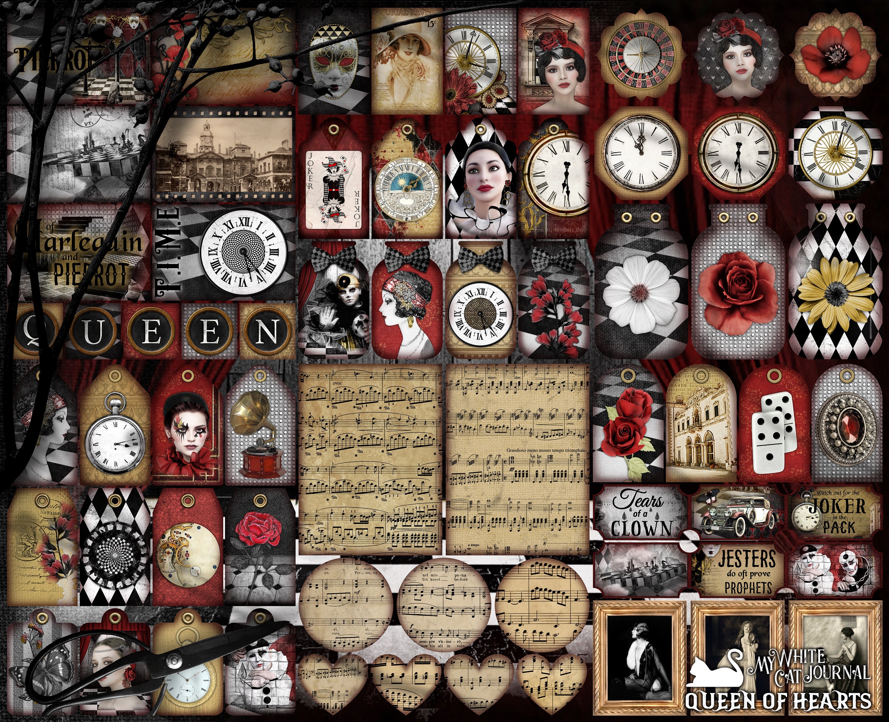 Junk Journal, Queen of Hearts, Grunge, Dark, Assorted Ephemera, Printable, Collage Sheets, Card, Embellishments, Scrapbook, Digital Download - Etsy Junk Journal, Queen of Hearts, Grunge, Dark, Assorted Ephemera, Printable, Collage Sheets, Card, Embellishments, Scrapbook, Digital Download - Etsy