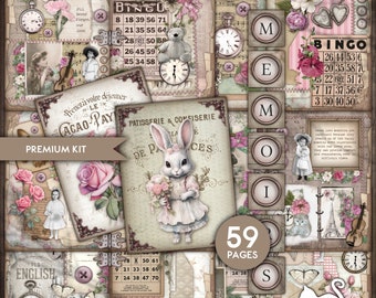 Junk Journal Kit, Neutral Pink, Floral, Memories Of Love, Craft Kit, Printable, Ephemera, Collage Sheet, Paper, Scrapbook, Digital Download