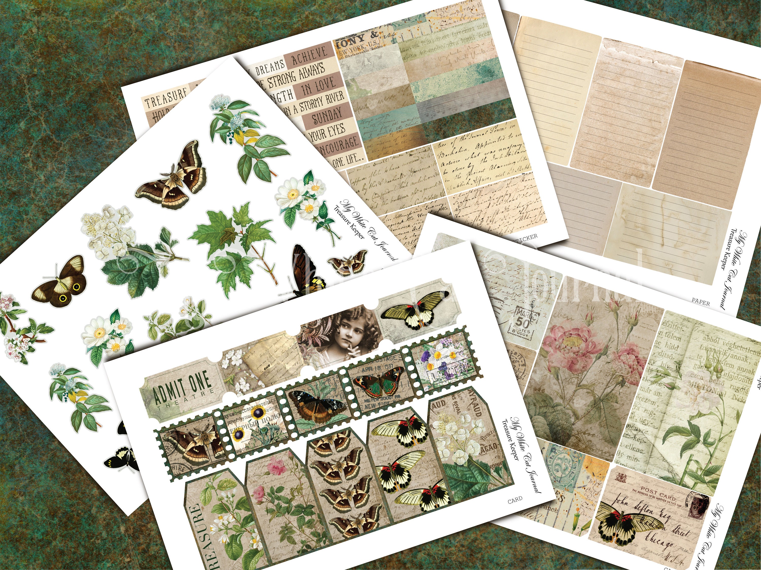 Junk Journal Kit Green Butterfly Vintage Ephemera Collage - Etsy