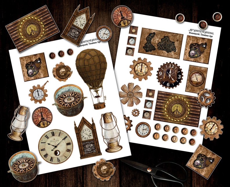 Junk Journal, Steampunk, Fussy Cut, Victorian, Ephemera, Printable, Collage Sheets, Sticker, Embellishments, Scrapbook, Digital Download image 4