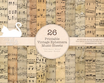 Junk Journal, Vintage Music Sheets, Old Paper, Background, Music Notes, Scrapbooks, Printable, Digital Download