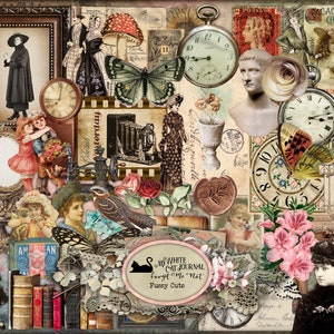 Junk Journal, Printable, Victorian, Fussy Cuts, Collage Sheets, Shabby, Neutral, Sticker, Embellishments, Scrapbook, Digital Download