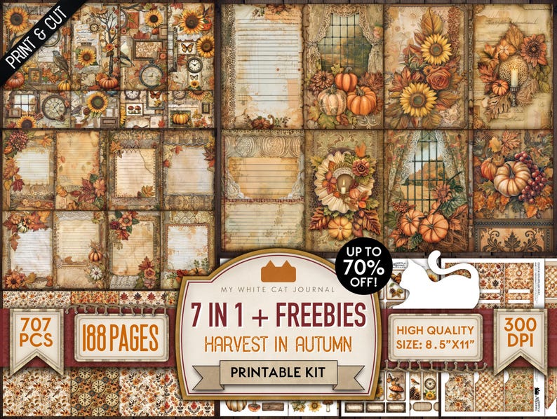 Harvest in Autumn Junk Journal Kit, 7 in 1 Printable Ephemera, Digital ...