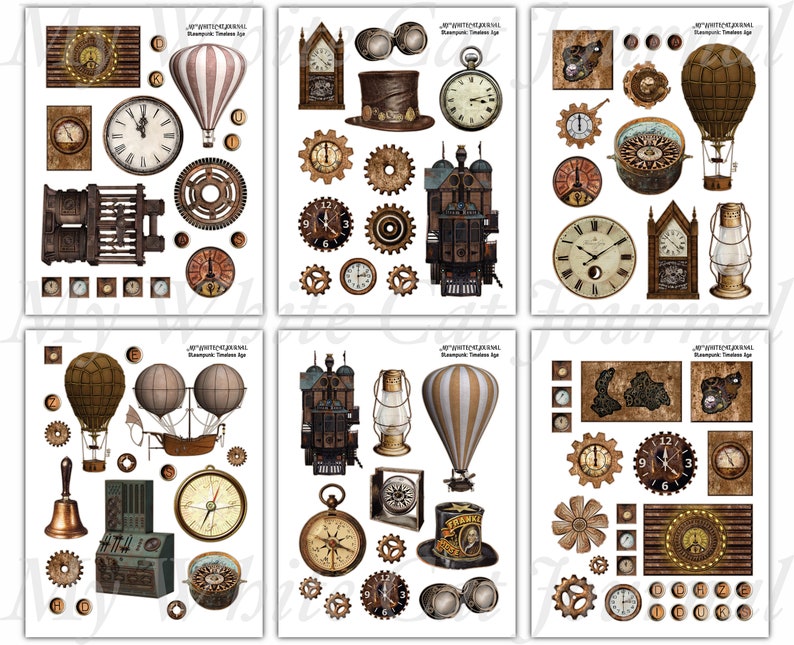 Junk Journal, Steampunk, Fussy Cut, Victorian, Ephemera, Printable, Collage Sheets, Sticker, Embellishments, Scrapbook, Digital Download image 5