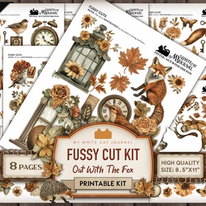 Junk Journal, Out With The Fox, Autumn, Fussy Cut, Printable, Ephemera, Collage Sheet, Sticker, Embellishments, Scrapbook, Digital Download