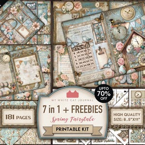 7 in 1, Junk Journal Kit, BUNDLE, Spring Fairytale, Blue, Easter Bunny, Printable, Paper, Card, Embellishments, Scrapbook, Digital Download