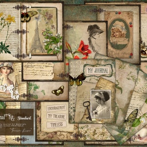 Junk Journal Kit, Green, Butterfly, Vintage, Ephemera, Collage Sheets, Printable, Junk Journal, Craft Kit, Scrapbook, Digital Download