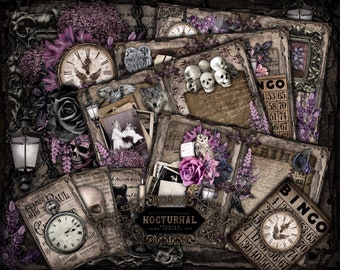 Junk Journal, Nocturnal, Grunge, Printable, Junk Journal Kit, Collage Sheets, Dark, Gothic, Paper, Scrapbook, Digital Download