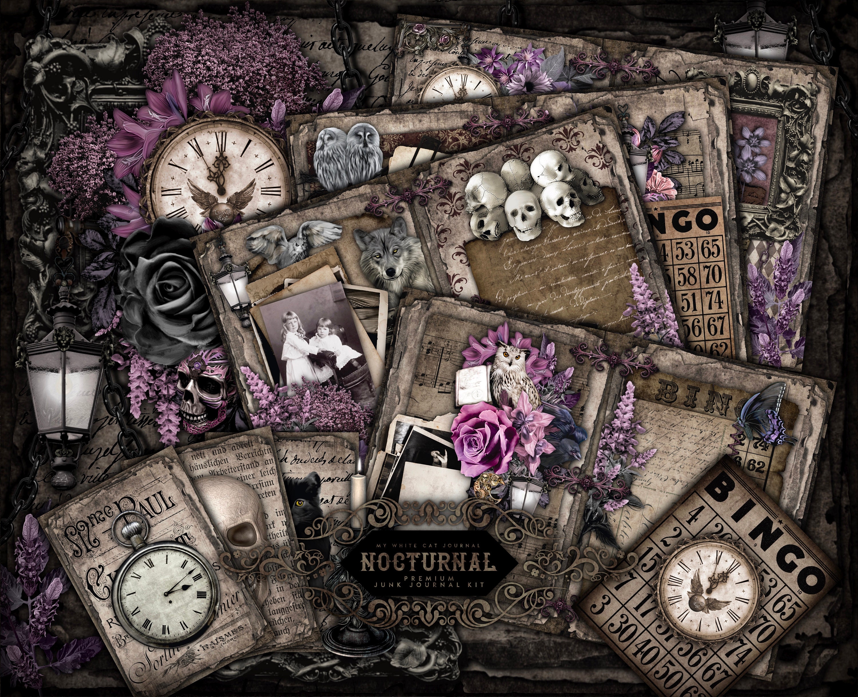 Junk Journal, Nocturnal, Grunge, Printable, Junk Journal Kit, Collage ...
