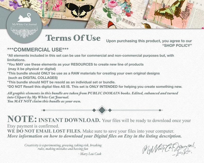 May include: A white background with black text outlining the terms of use for commercial and non-commercial use of digital clipart. The text includes the phrase "SHOP POLICY" and "INSTANT DOWNLOAD".