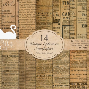 Printable Vintage Newspaper, Ephemera, Paper Pack, Old Paper, Junk Journal Papers, Scrapbook, Digital Download