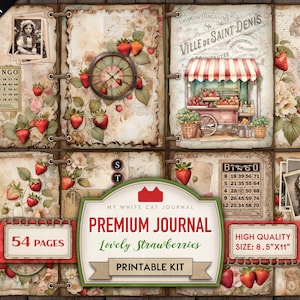 Junk Journal, Lovely Strawberry, Printable, Junk Journal Kit, Craft Kit, Ephemera, Collage Sheets, Card, Paper, Scrapbook, Digital Download