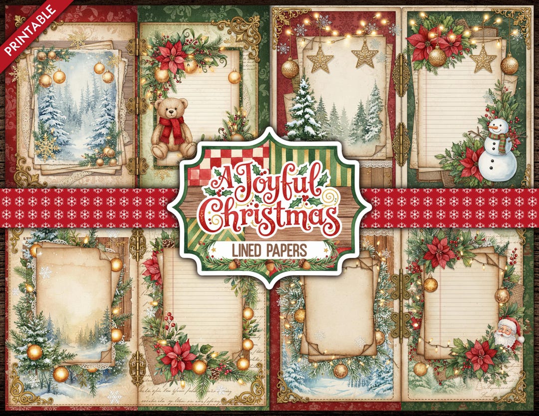 Christmas Junk Journal Kit | Vintage Printable Ephemera Pages | Lined ...