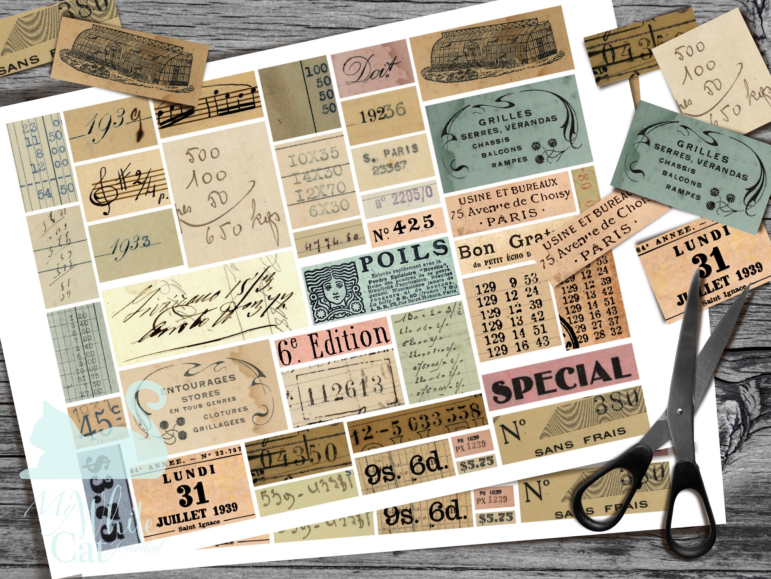 Vintage Ephemera Stickers | Printable Junk Journal Kit | Antique Labels ...