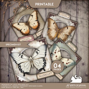 Junk Journal, Specimen Kit, Shabby Pink, Memories Of Love, Neutral, Ephemera, Butterfly, Embellishment, Card, Scrapbook, Digital Download