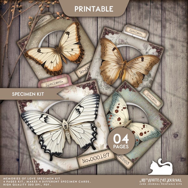 Junk Journal, Specimen Kit, Shabby Pink, Memories Of Love, Neutral, Ephemera, Butterfly, Embellishment, Card, Scrapbook, Digital Download