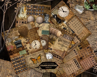 Junk Journal, Steampunk, Collage Paper, Decorative, Papers, Paper Pack, Steampunk Collages, Printable, Scrapbook, Digital Download