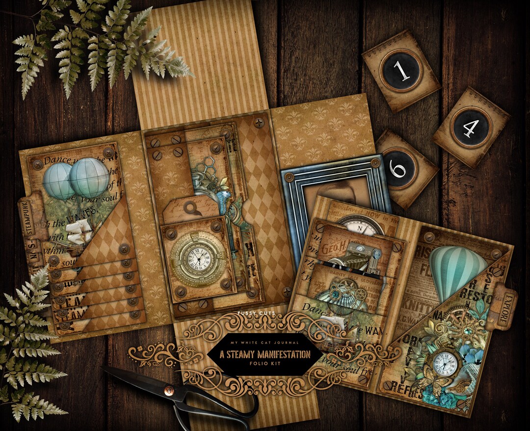 Junk Journal, Steampunk, Folding Folio, Printable, Folio Kit
