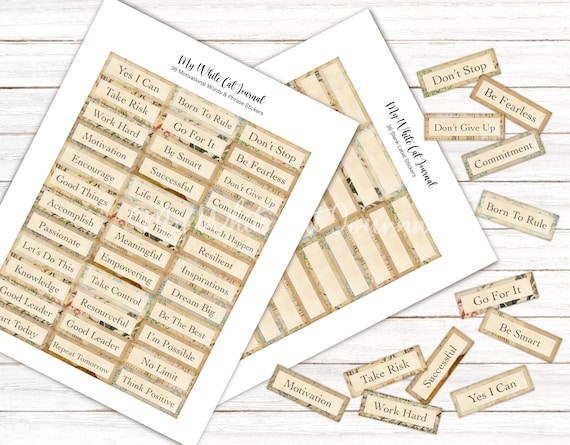 Junk Journal, Word Stickers, Printable, Collage Sheets, Positive