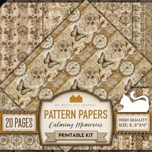 Junk Journal, Floral, Pattern Papers, Rustic, Neutral Brown, Old, Paper Background, Printable, Ephemera, Scrapbook, Digital Download