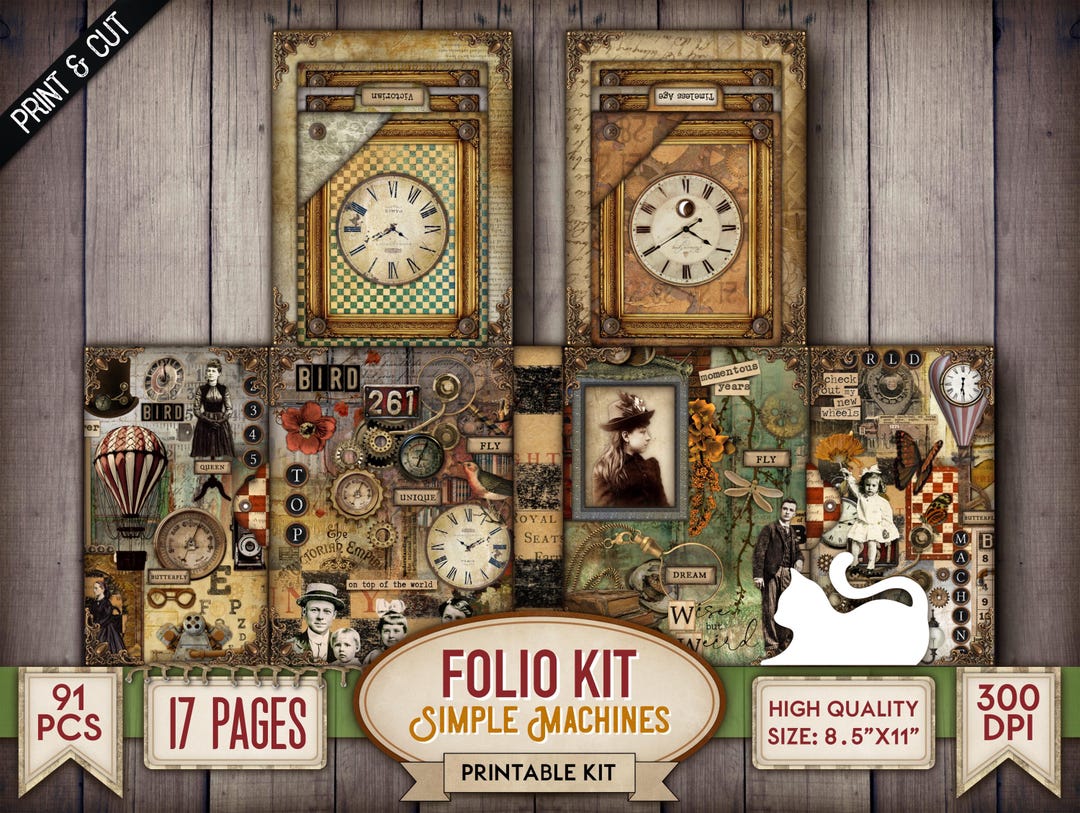 Junk Journal, Printable Folio Kit, Steampunk, Simple Machine, Folding ...
