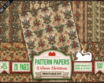 Christmas Pattern Papers: 20 Printable Scrapbook Pages (Digital Download)