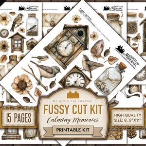 Junk Journal, Rustic, Neutral Brown, Bird, Fussy Cut, Printable, Collage Sheets, Sticker, Embellishments, Scrapbook, Digital Download