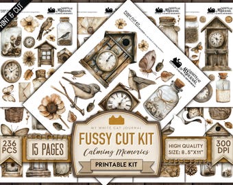 Vintage Junk Journal Stickers | Printable Ephemera Kit | Scrapbook Collage Sheets | PDF Download